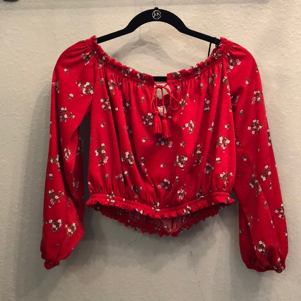 Red Floral Off the Shoulder Top